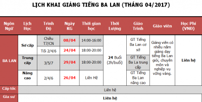 Thông báo khai giảng khóa tiếng Ba Lan